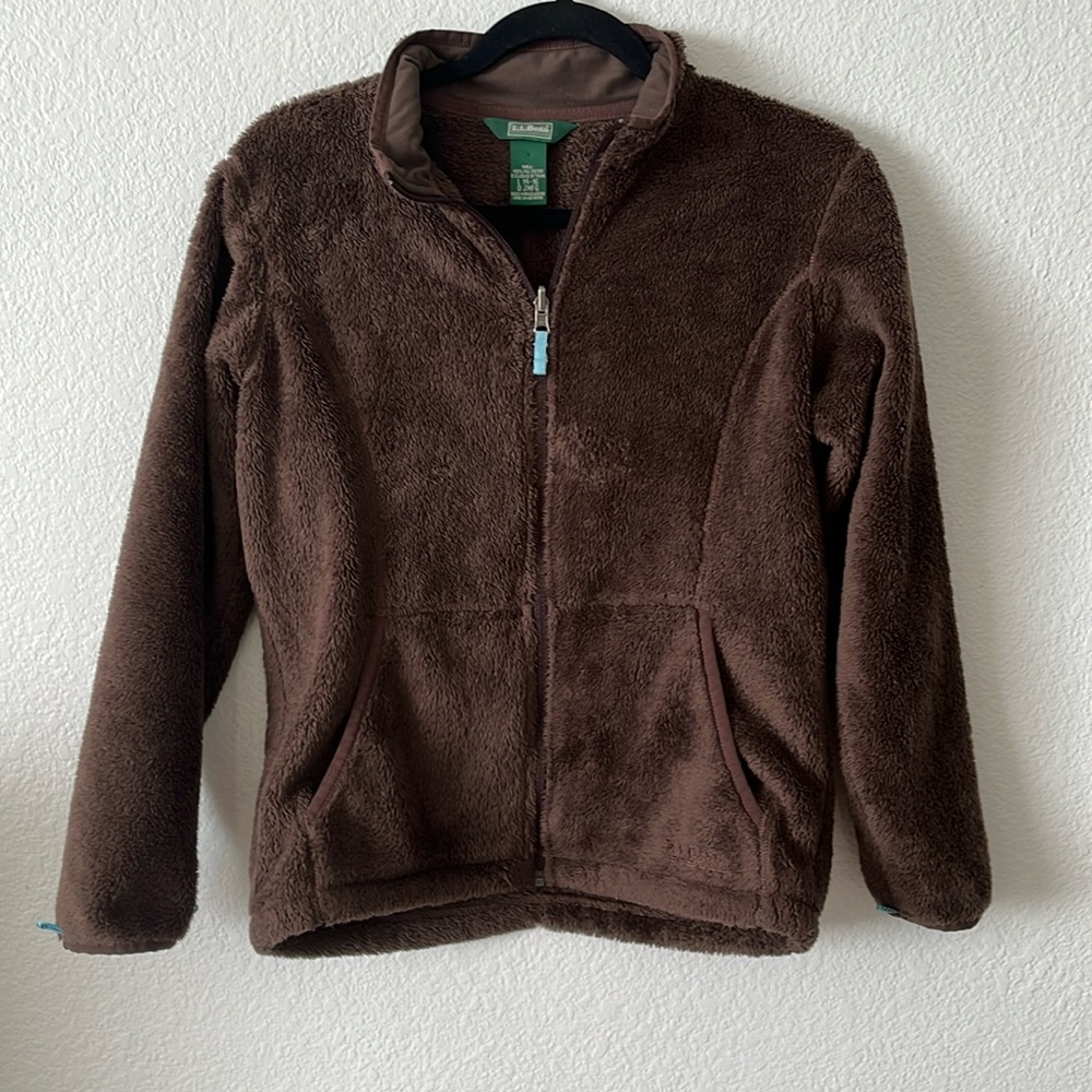 L.L.Bean Kids Fleece Fuzzy Brown Zip Up Size L 14-16